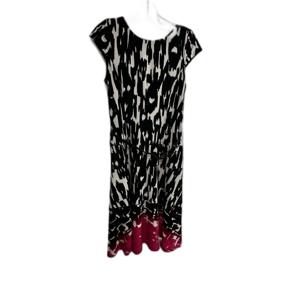 Nine and co women’s Midlink dress black and pink abstract print size 6 belted